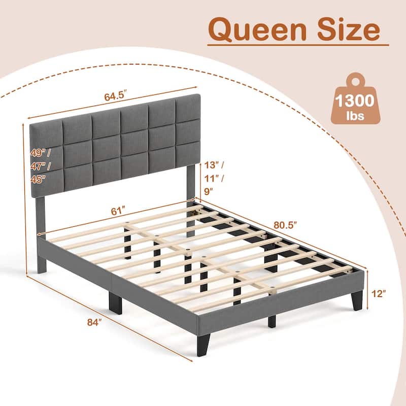 Costway Full/Queen/King Size Bed Frame Modern Linen Fabric Upholstered