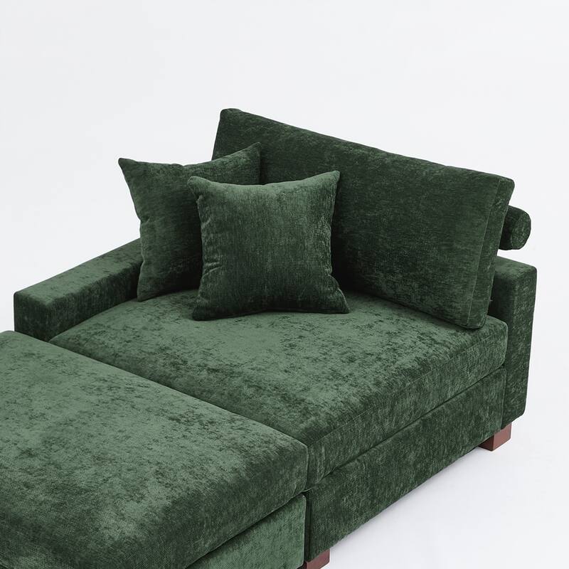 Modern Chenille Chaise Lounge Set with Ottoman