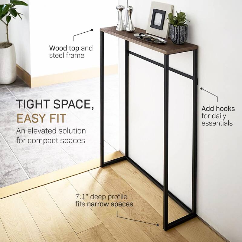 Yamazaki Home Narrow Entryway Console Table, Steel, Holds 11 lbs - L 7.28 x W 23.62 x H 31.69 inches