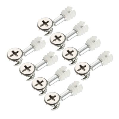 8 Sets Connecting 13mm OD Cam Fitting with Dowel Pre-inserted Nut - Silver Tone, White