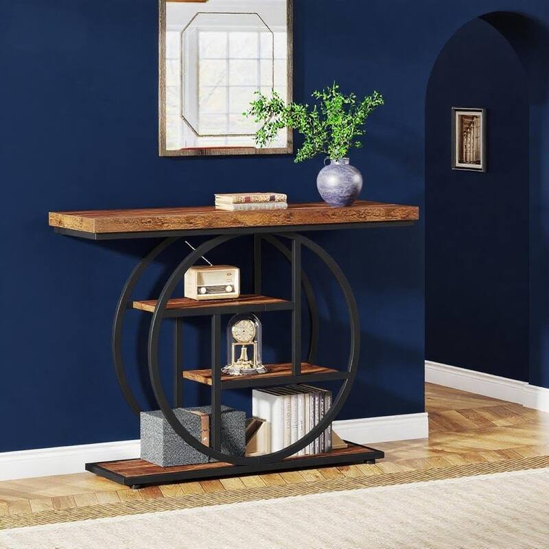 Metal 4-Tier Industrial Narrow Console Table with Storage and Display Space - 41.34” L x 11.81” W x 31.5” H