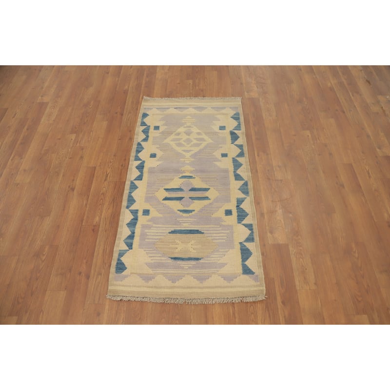 Hand Woven Oriental 100% Wool Carpet Southwestern Tribal Purples Kilim Area Rug - 4' 0'' X 2' 0''