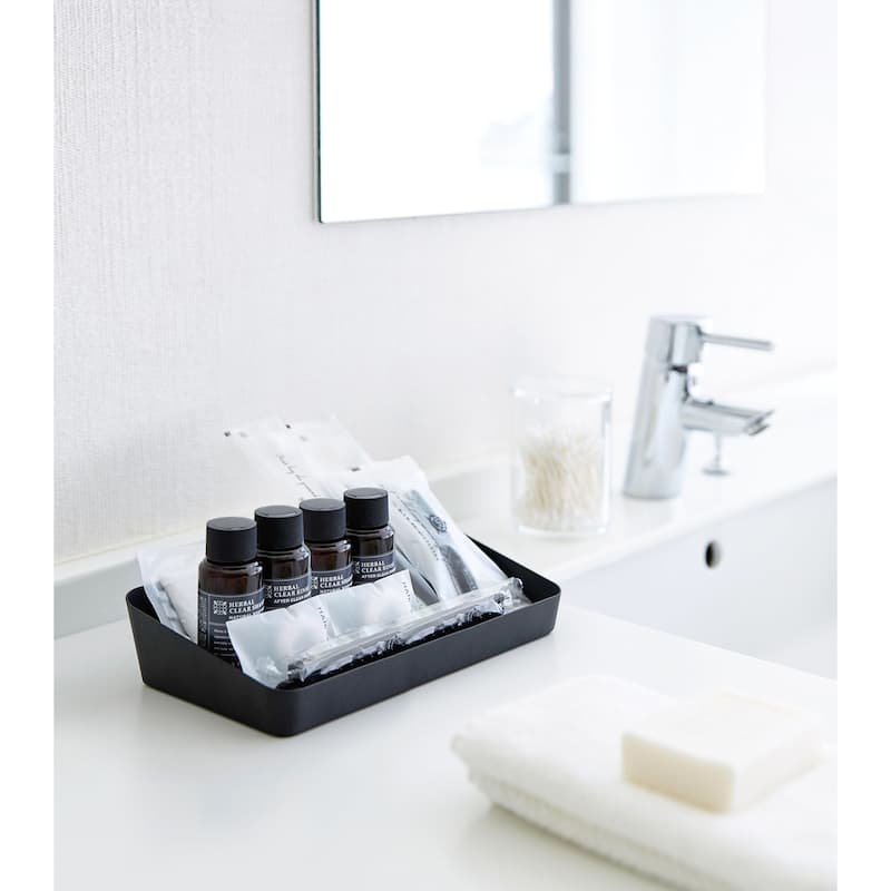 Yamazaki Home Vanity Tray - Angled - Two Sizes, Steel, 5.25" x 11.75" - L 5.31 x W 11.81 x H 1.97 inches