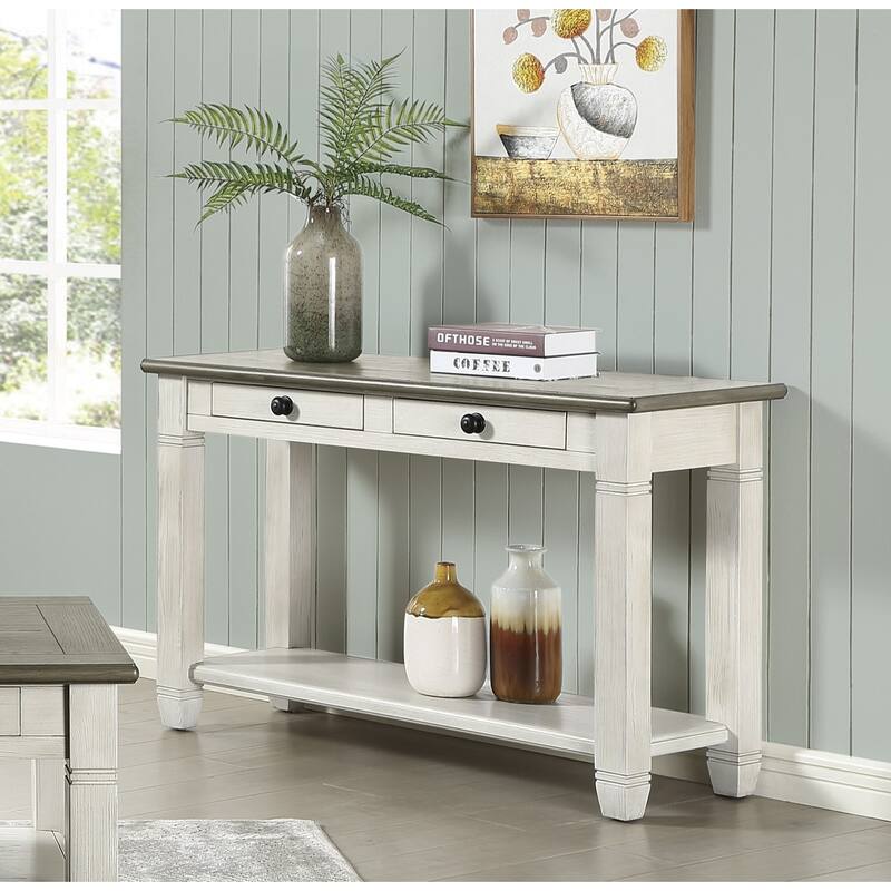 Rosy and Antique Finish 1pc Sofa Table with 2 Drawers Bottom Shelf Wooden Living Room Furniture
