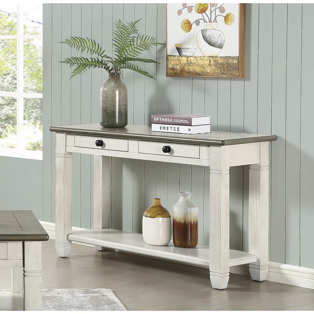 Rosy and Antique Finish 1pc Sofa Table with 2 Drawers Bottom Shelf Wooden Living Room Furniture