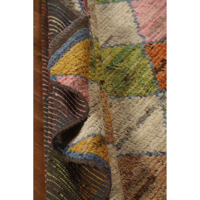 Tribal Multi-Color Trellis Moroccan Oriental Rug Handmade Wool Carpet - 6'9" x 10'0"