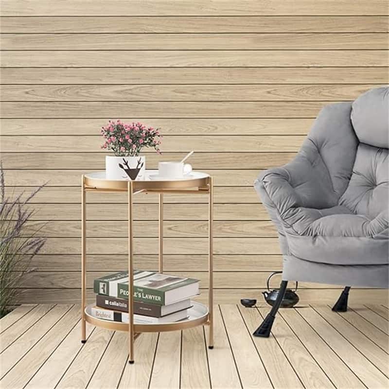 Round Metal End Side Table - Gold&white