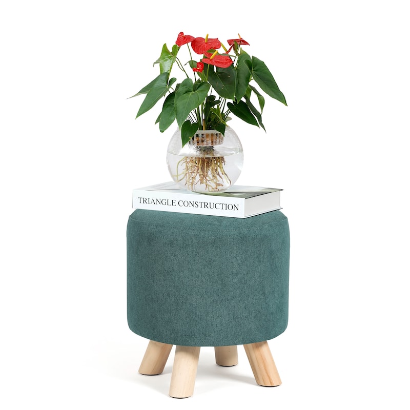 Adeco Round Ottoman Footrest Upholstered Padded Pouf