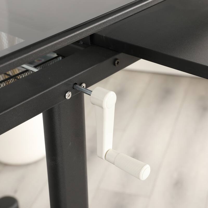 Hand Crank Adjustable Drafting Table Drawing Desk With 2 Metal Drawers (BLACK)WITH STOOL