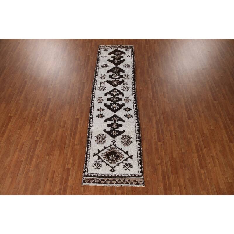 Anatolian Turkish Runner Rug Handmade Tribal Beige Wool Carpet - 3'2"x 12'3"