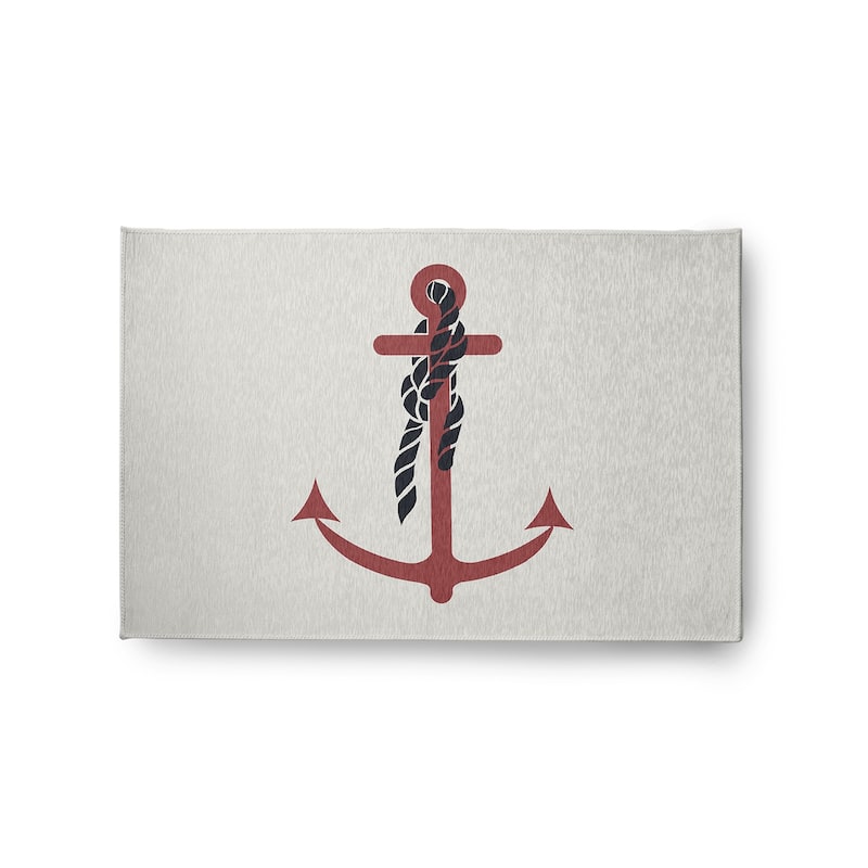 Anchor and Rope Nautical Indoor/Outdoor Rug - Ligonberry Red - 2' x 3'