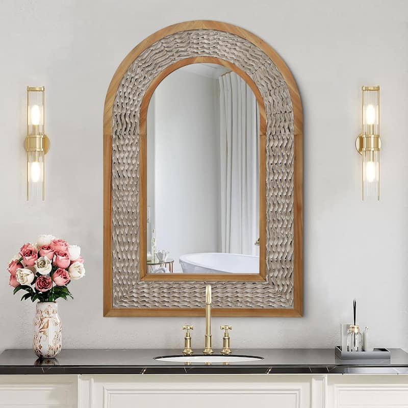 Rustic Farmhouse Wall Mirror, Natural Wood Decorative Vanity Mirror for Bedroom, Living Room, Bathroom, Entryway