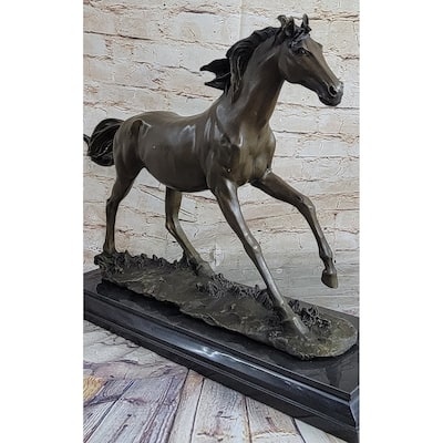 Galloping Stallion Horse Bronze Statue Sculpture Figure Pj Mene Marble Base 15 Inches X 24 Inches