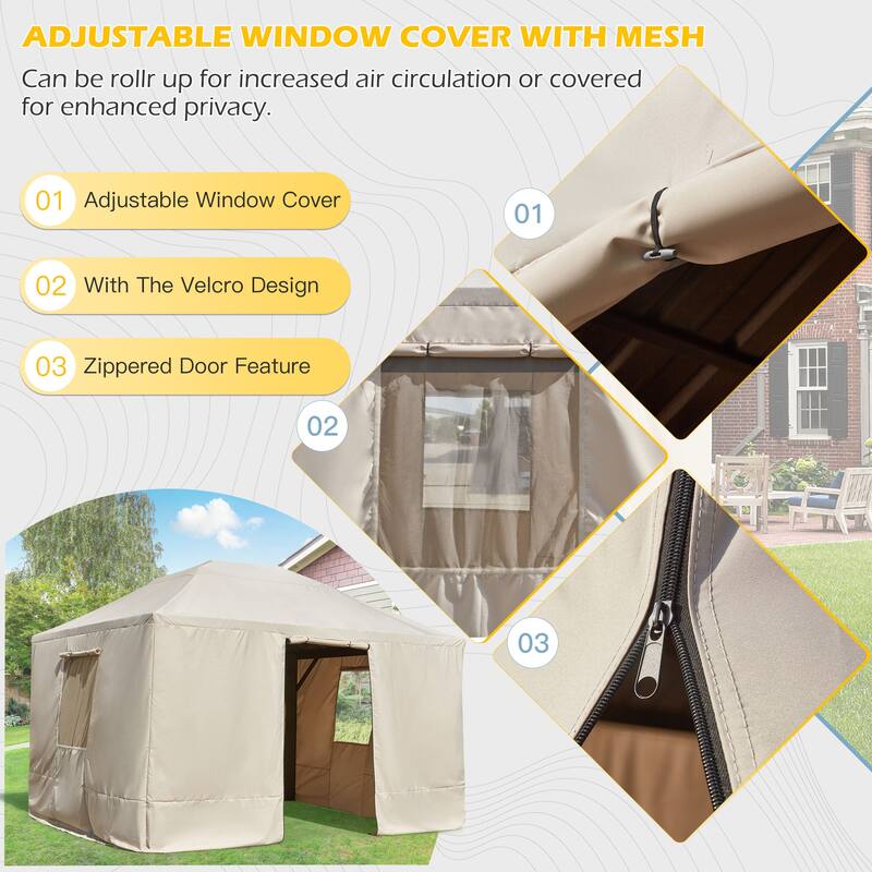 EROMMY Winter Gazebo Cover, Outdoor Cover for Hardtop Gazebos, Enclosed Cover with Sidewalls and Mesh Windows
