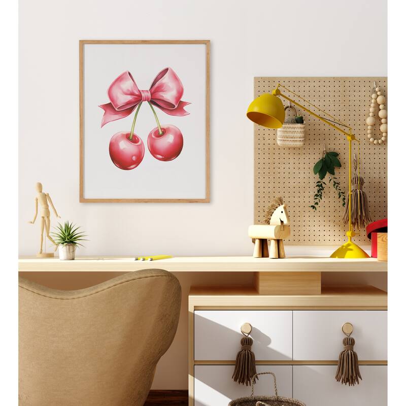 Kate and Laurel Gallery Coquette Preppy Retro Girly Red Pink Bow Cherries Print by The Creative Bunch Studio