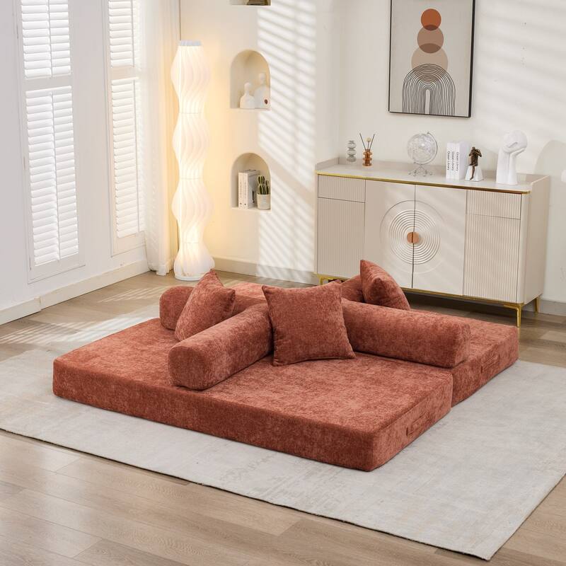 Roomfitters Folding Sofa Bed with 3 Pillows, Convertible Floor Lounger Sleeper Couch for Living Room and Guest Room