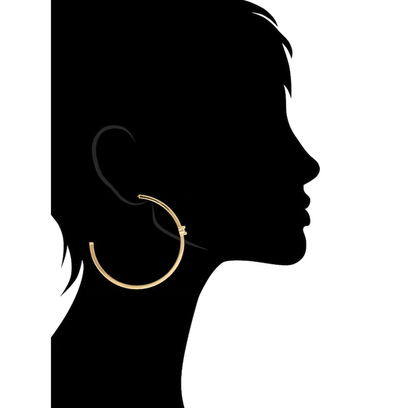 Polished Large Hoop Earrings with CZ Accent - 3"