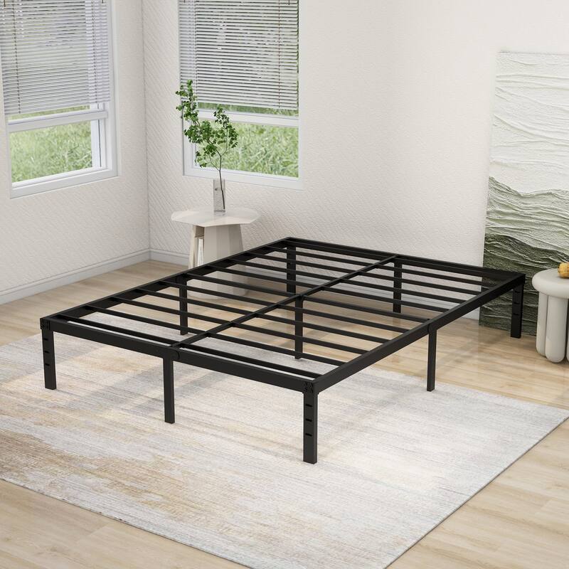 NNV 14" 3500 lbs Heavy Duty Bed Frame, Duty Steel Slat Metal Bed Frame - Black - Queen