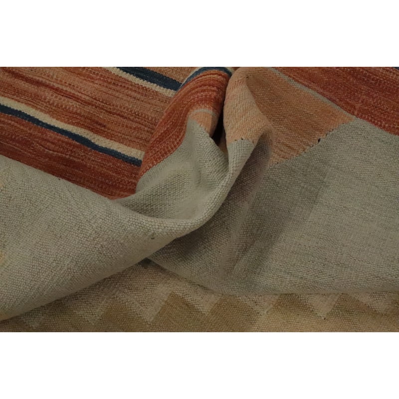 Hand Woven Oriental 100% Wool Carpet Southwestern Tribal Beige & Ivories Kilim Area Rug - 12' 10'' X 9' 10''