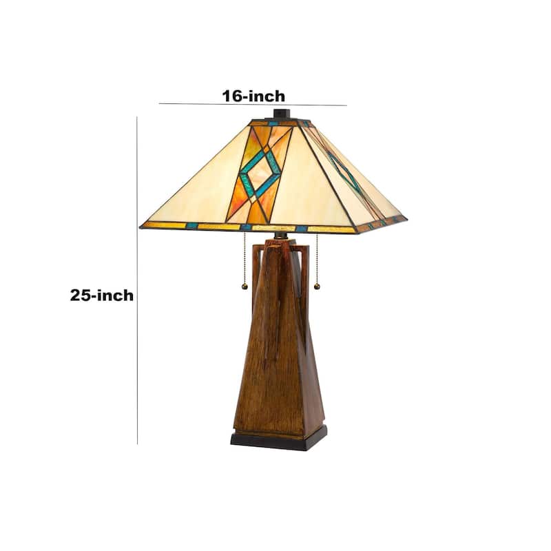 Table Lamp with Tiffany Shade and Geometric Design, Multicolor