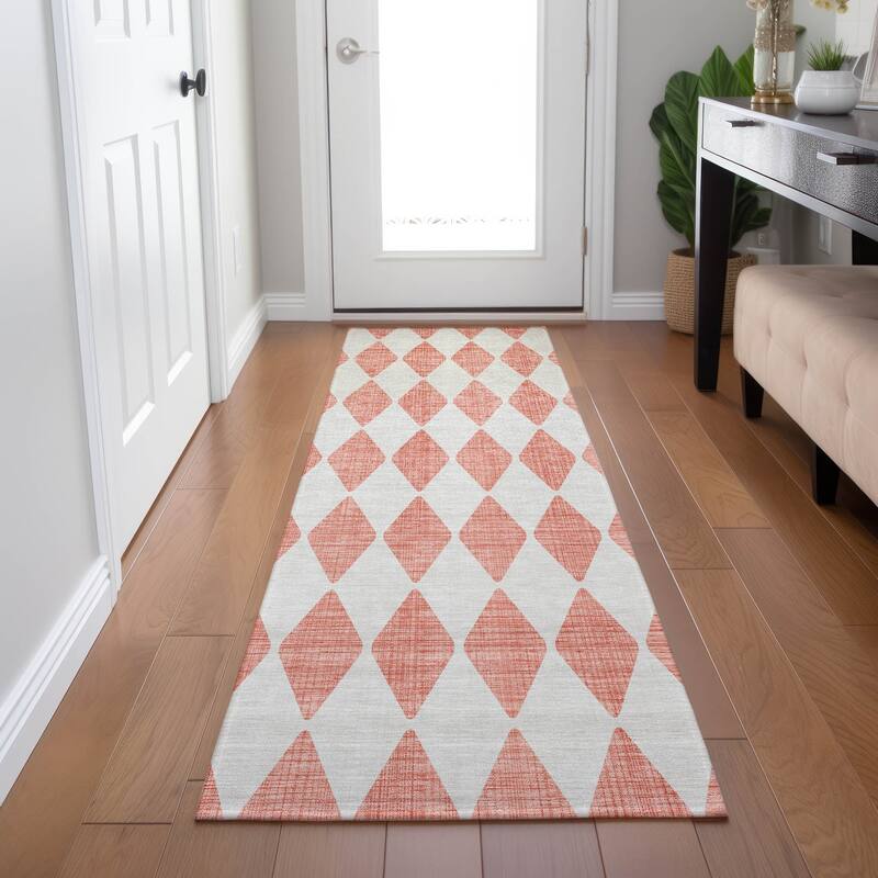 Machine Washable Indoor/ Outdoor Chantille Diamonds Rug - Salmon - 2'3" x 7'6"