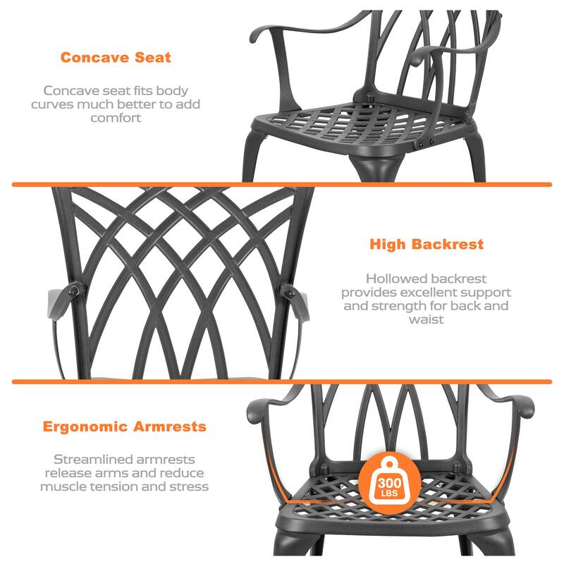 3-Piece Outdoor Patio Bistro Set,24 Inch Cast Aluminum Bistro Table with Umbrella Hole and 2 Bistro Chairs