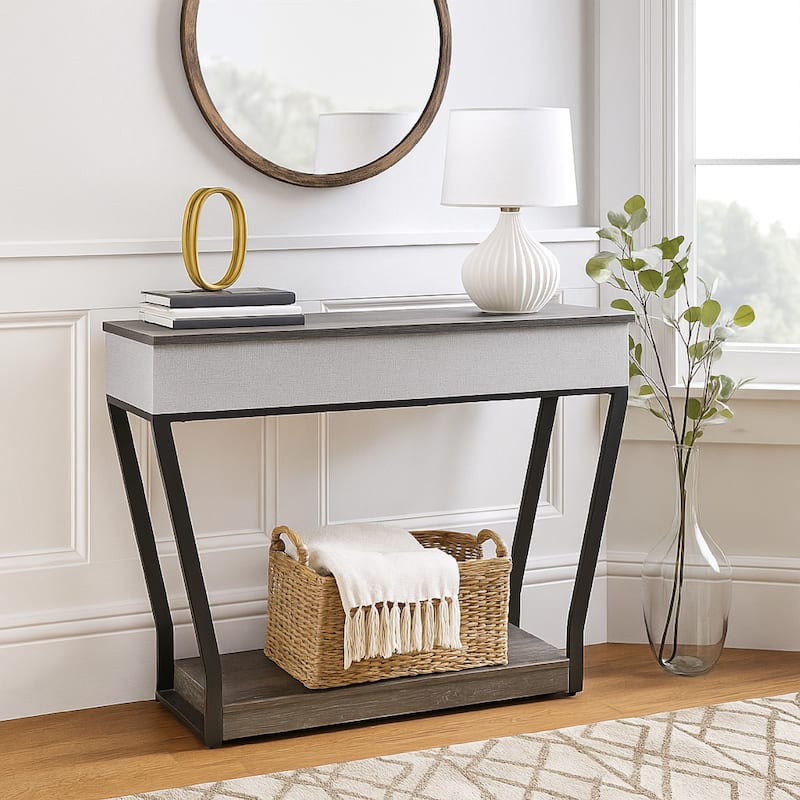 36 Inch Seme Console Table, Wireless Charging, Built in Speakers, Gray