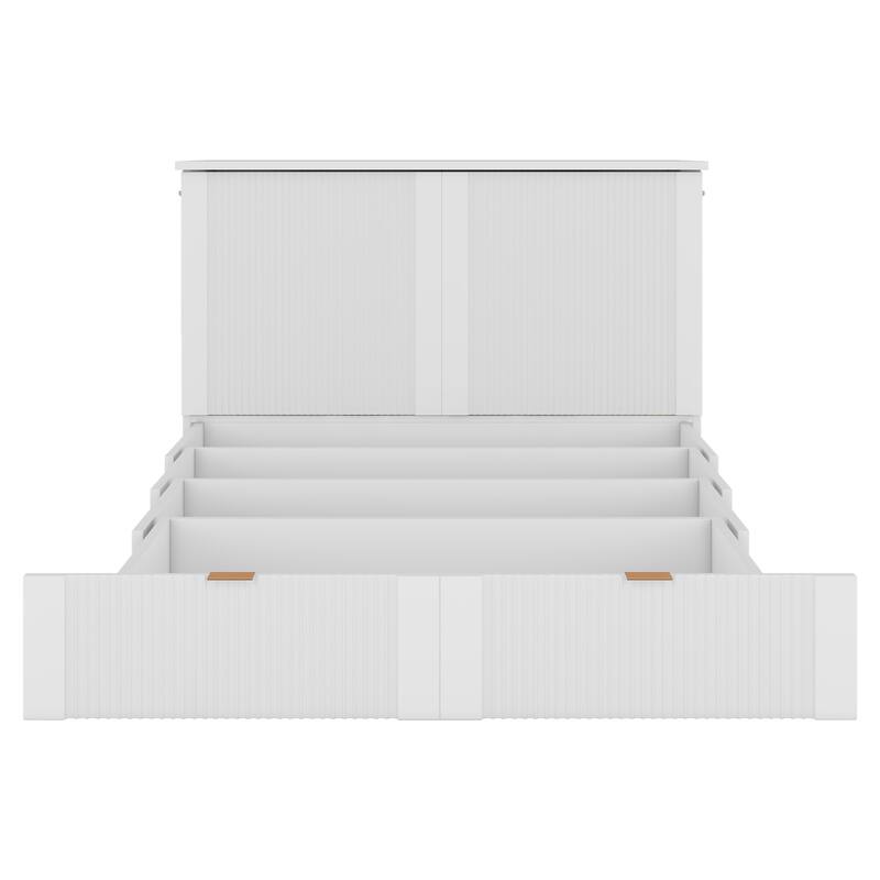 Space-Saving Full Size Murphy Bed with Pulley Structure, USB Ports, and Storage Drawer - Easy-to-Use Wall Bed