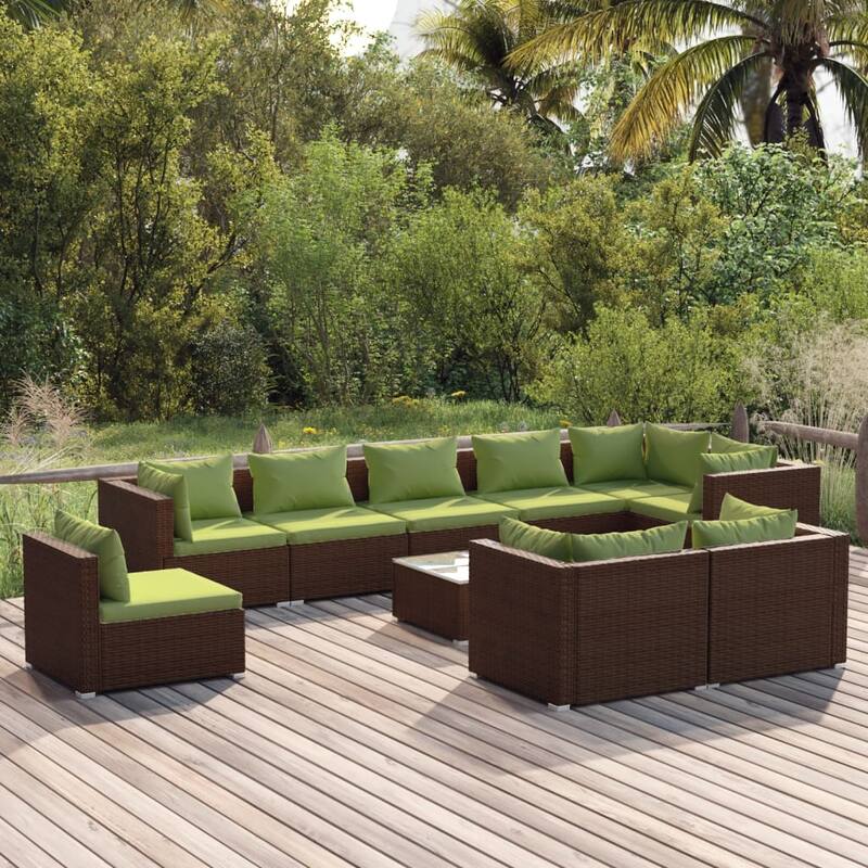 vidaXL Patio Lounge Set Outdoor Sectional Sofa Set Table Garden Poly Rattan - 27.6" x 27.6" x 23.8"