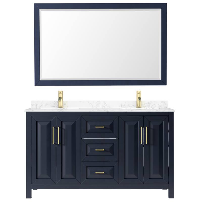 Daria 60 Inch Double Vanity, Cultured Marble Top, 58 Inch Mirror
