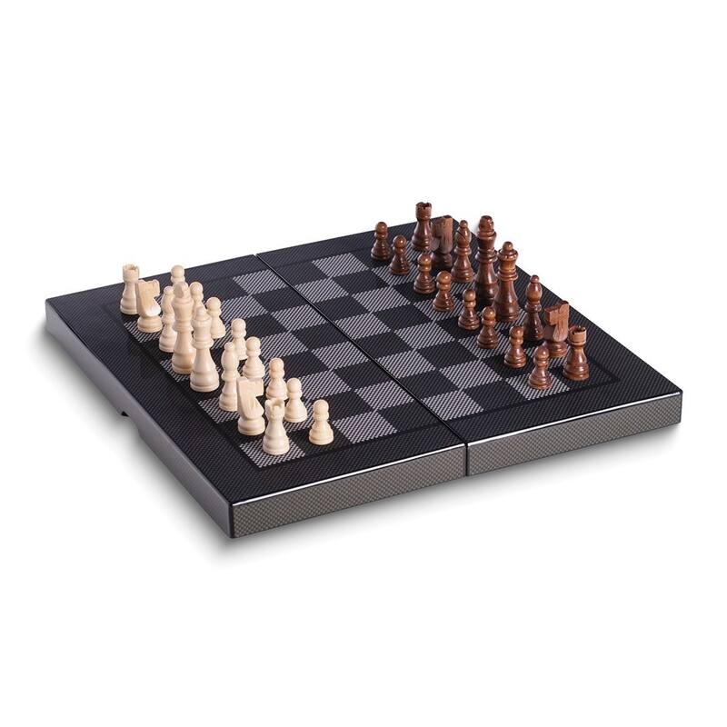 Curata Wood and Carbon Fiber Backgammon and Chess Set