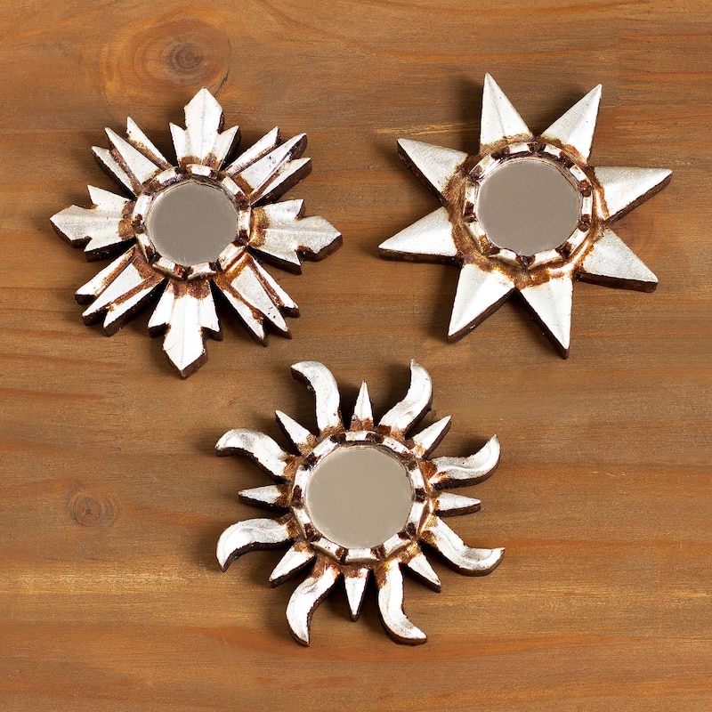 Novica Handmade Ancient Suns In Silver Mirrored Wood Wall Accents (Set Of 3)