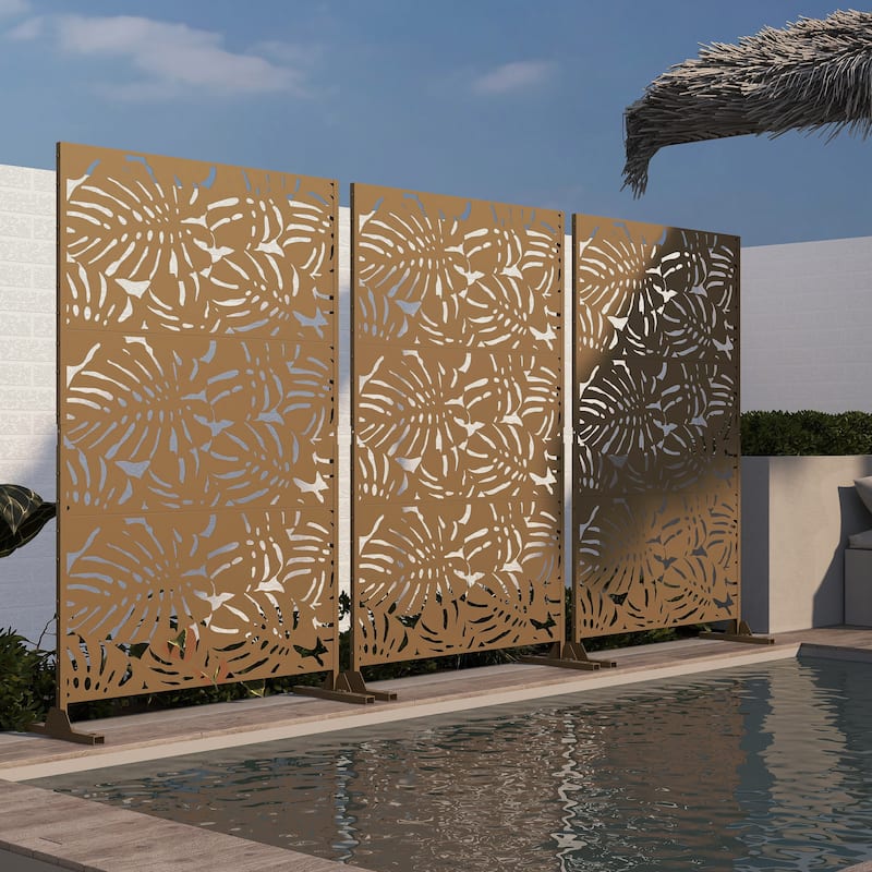 Outdoor Privacy Screen with Stand for Patio Garden Metal Fence