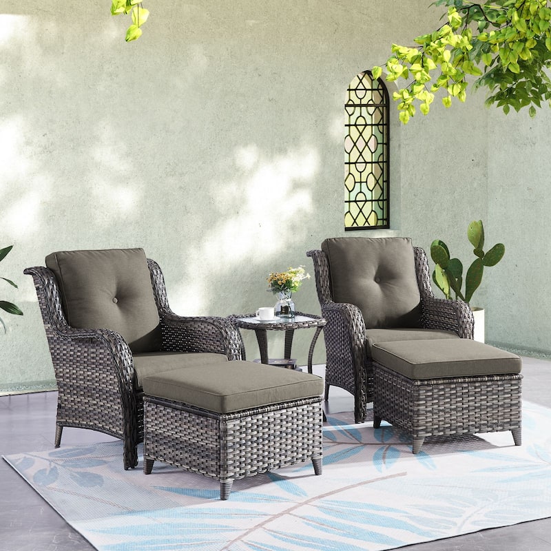 Gymojoy 5-Piece Outdoor Wicker Patio Furniture Chair Set, Rattan Coversation Set with Water Resistant Thick Cushions - Grey Wicker / Grey Cusion - 5-Piece