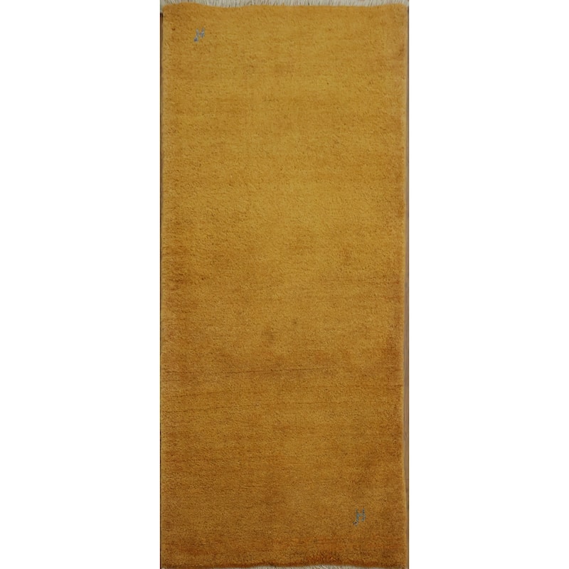 Hand Knotted Oriental 100% Wool Carpet Tribal Abstract Yellow & Gold Gabbeh Runner Rug - 6' 8'' X 2' 11''