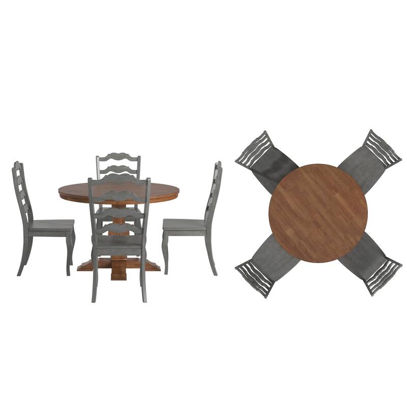 Ronda 45" Round Solid Wood Top Dining Set with French Ladder Back Chairs