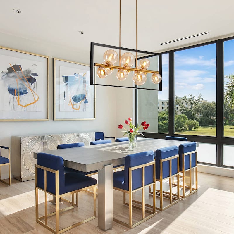 10-Light Gold Sphere Kitchen Island Pendant, Luxury & Chic Ceiling Light - Black/Gold