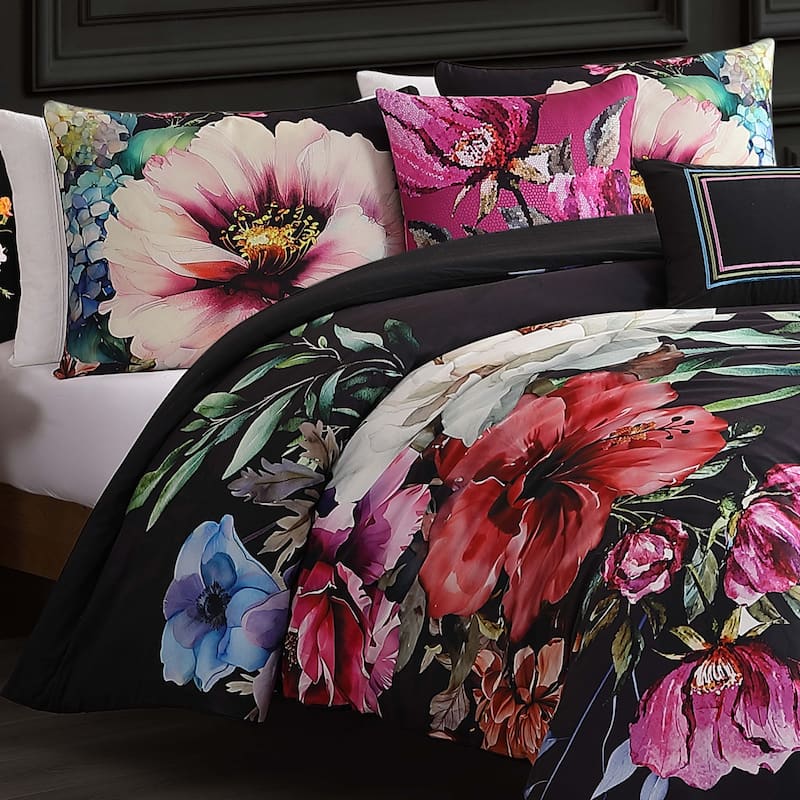 Bebejan Black Night Poppies 100% Cotton Sateen 5 Piece Reversible Comforter Set
