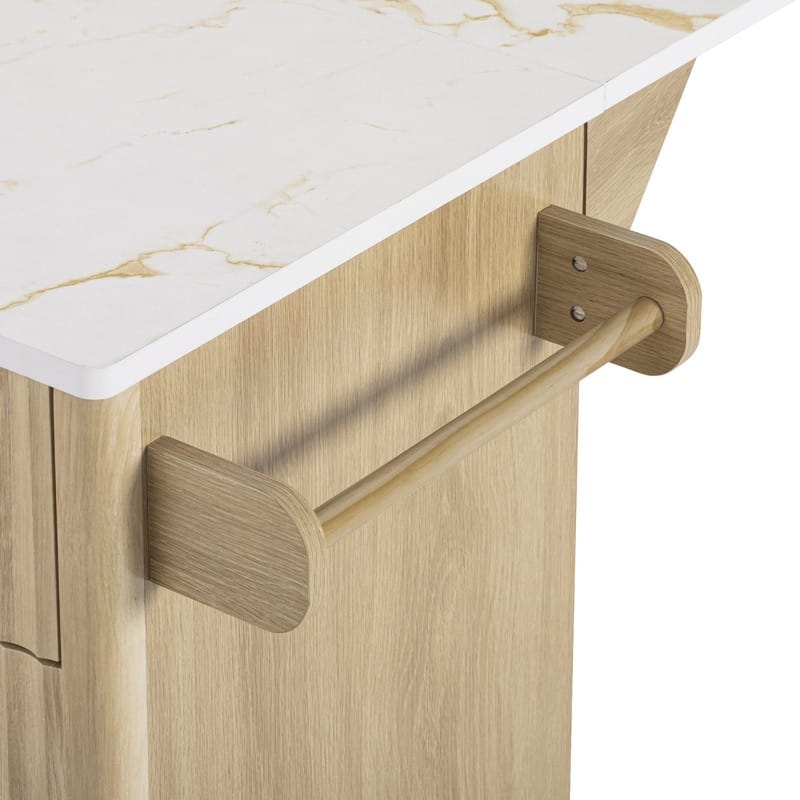 Fluted 55.5" Kitchen Island with Drop Leaf, Rolling Island Table with Drawers, Power Outlet for Functional Kitchen Organization