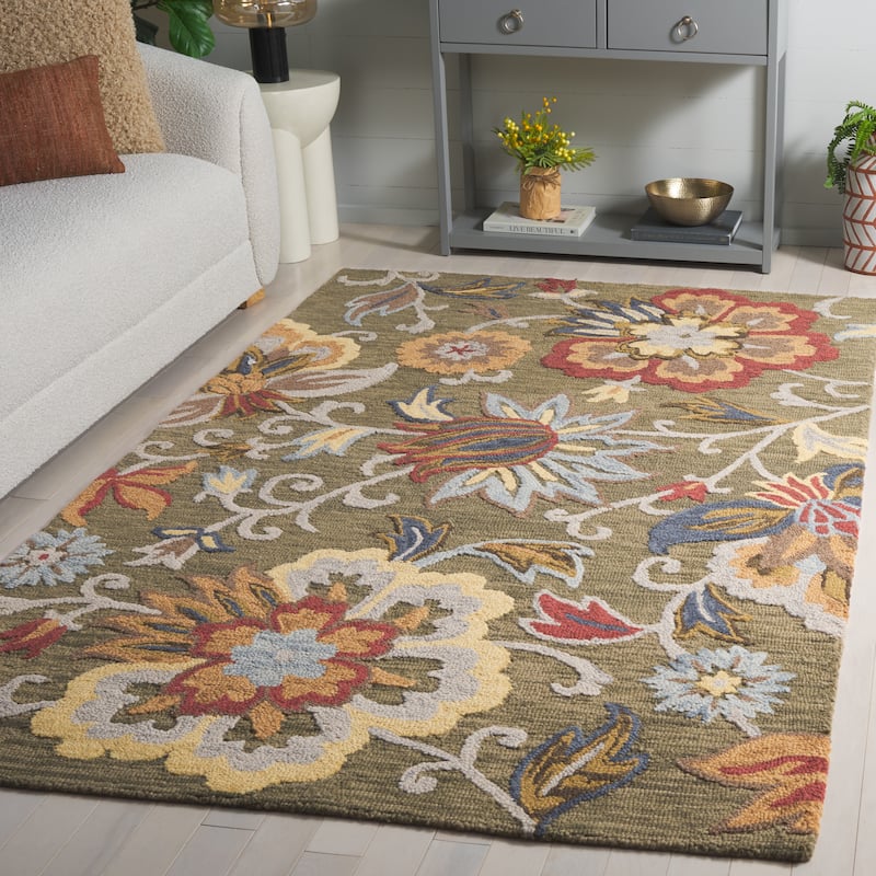 SAFAVIEH Handmade Blossom Teobalda Contemporary Wool Rug - 10' x 14' - Green/Red - Rectangle