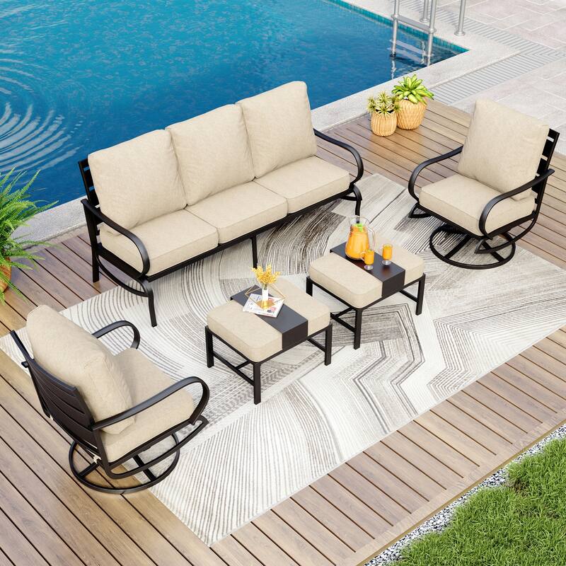 MAISON ARTS 5/7/9-Seat Patio Conversation Set, Outdoor Sofa Set with Single Sofa Chairs, 3-Seater Sofa, Ottoman and Coffee Table - 5-Piece - Set 2-Swivel Chairs with Ottoman