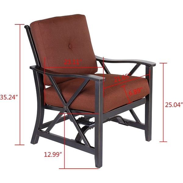 Aluminum Outdoor Deep Seating Rocking Club Chairs in Antique Copper Finish with Thick Red Polyester Cushions (set of 2)