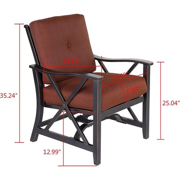Set of Four Deep Seating Conversation Rocking Chairs with Aluminum Frames and Thick Red Cushions
