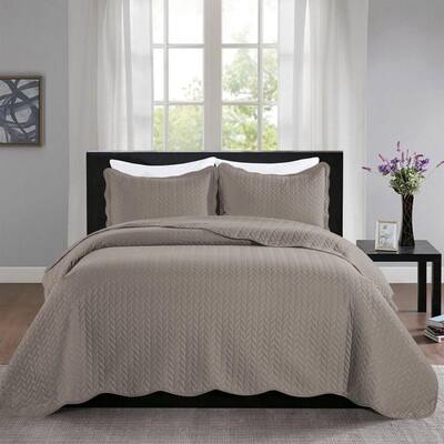3pc King Embossed Quilted Bedspread Reversible Beige