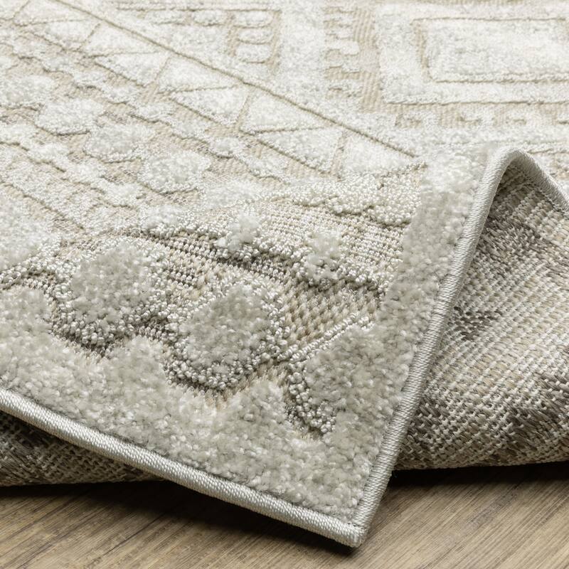 Style Haven Thassos Tone-on-Tone Tribal Ivory Mixed Pile Area Rug