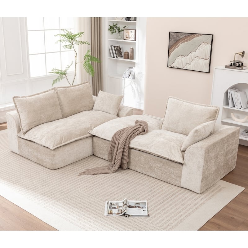 103.15" Modern Chenille Boneless Sectional Sofa with Chaise
