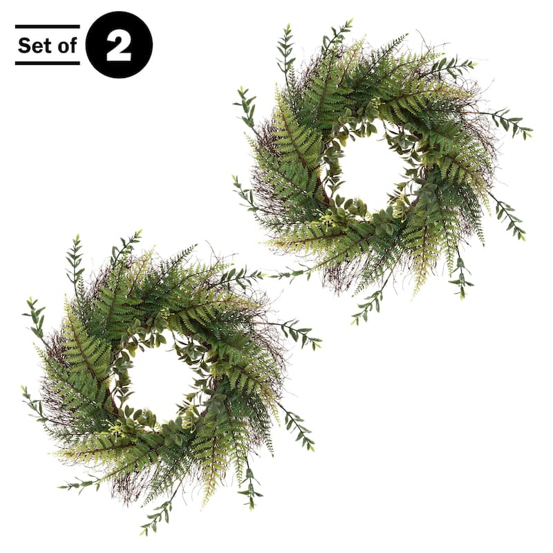 21-Inch Artificial Fern Door Wreath by Pure Garden - Set of 2