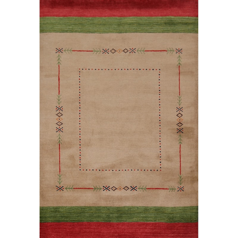 Beige Tribal Gabbeh Oriental Accent Rug Handmade Wool Carpet - 4'2"x 5'8"