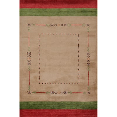 Beige Tribal Gabbeh Oriental Accent Rug Handmade Wool Carpet - 4'2"x 5'8"