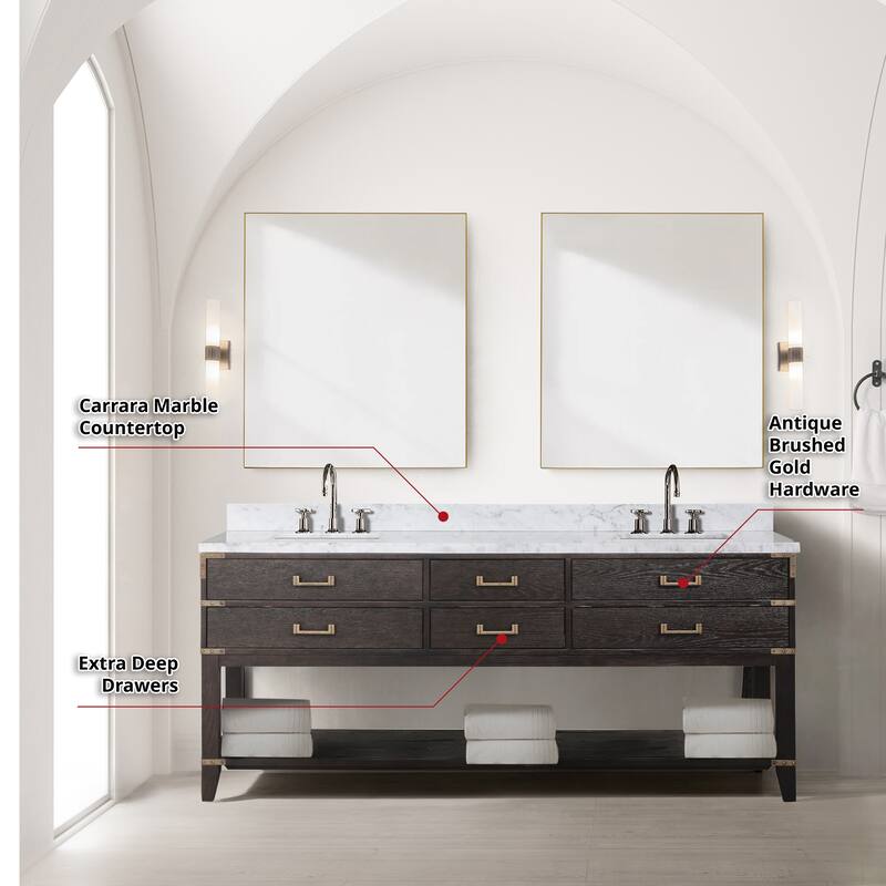 Lexora Norwalk Bath Vanity, Carrara Marble Top, Faucet Set, and Mirror